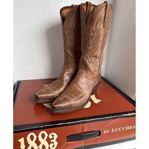 LUCCHESE Savannah Mad Dog Goat Leather Tan Western Cowboy Boot Women 8.5B Rustic